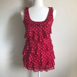 NWT roz & ali Red Polka Dot Ruffle Tank Top